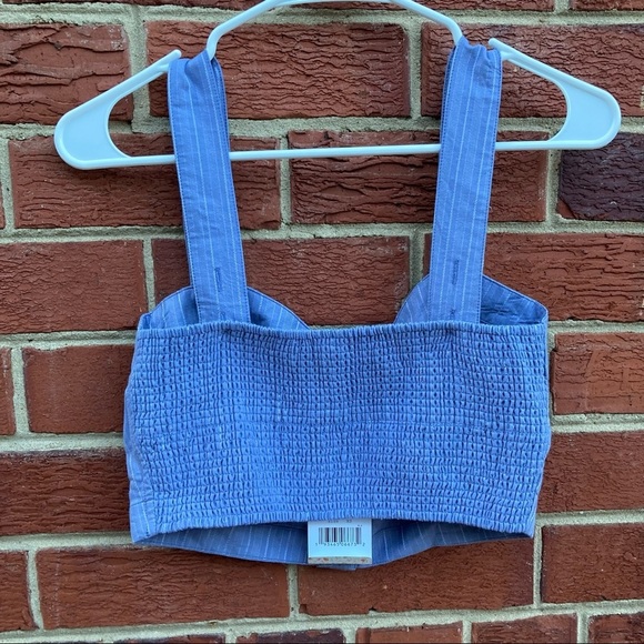 FREE PEOPLE WOMENS BLUE STRIPPED SLEEVELESS CROP TOP SIZE XS ADJUSTABLE STRAPS - Picture 2 of 8